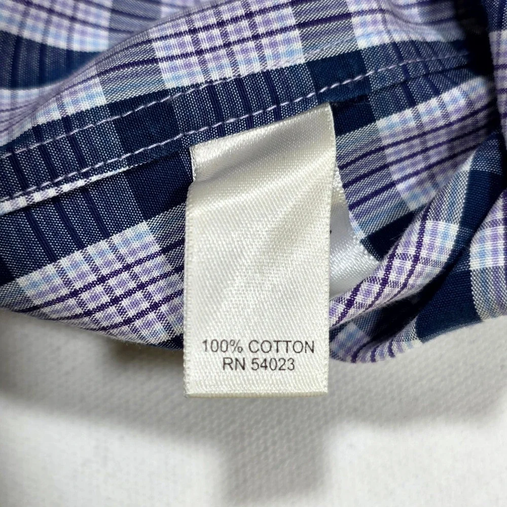 Banana Republic Button Down Mens L Navy Purple Plaid Non-Iron Slim Fit Shirt